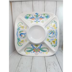 Vintage Blue Peacock 5 Section Platter with Dip Holders Waverly Products Tray